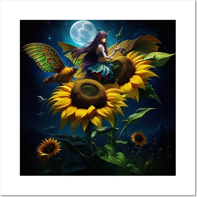 Sunflower Moon Fairy Manifest Wall Art by karissabest